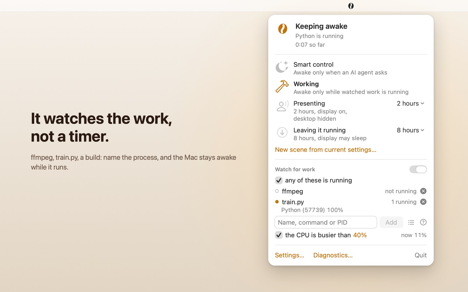 The Working scene with the processes it matched