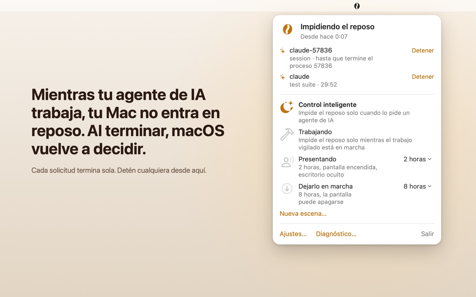 El panel de Peaberry con la solicitud de un agente de IA