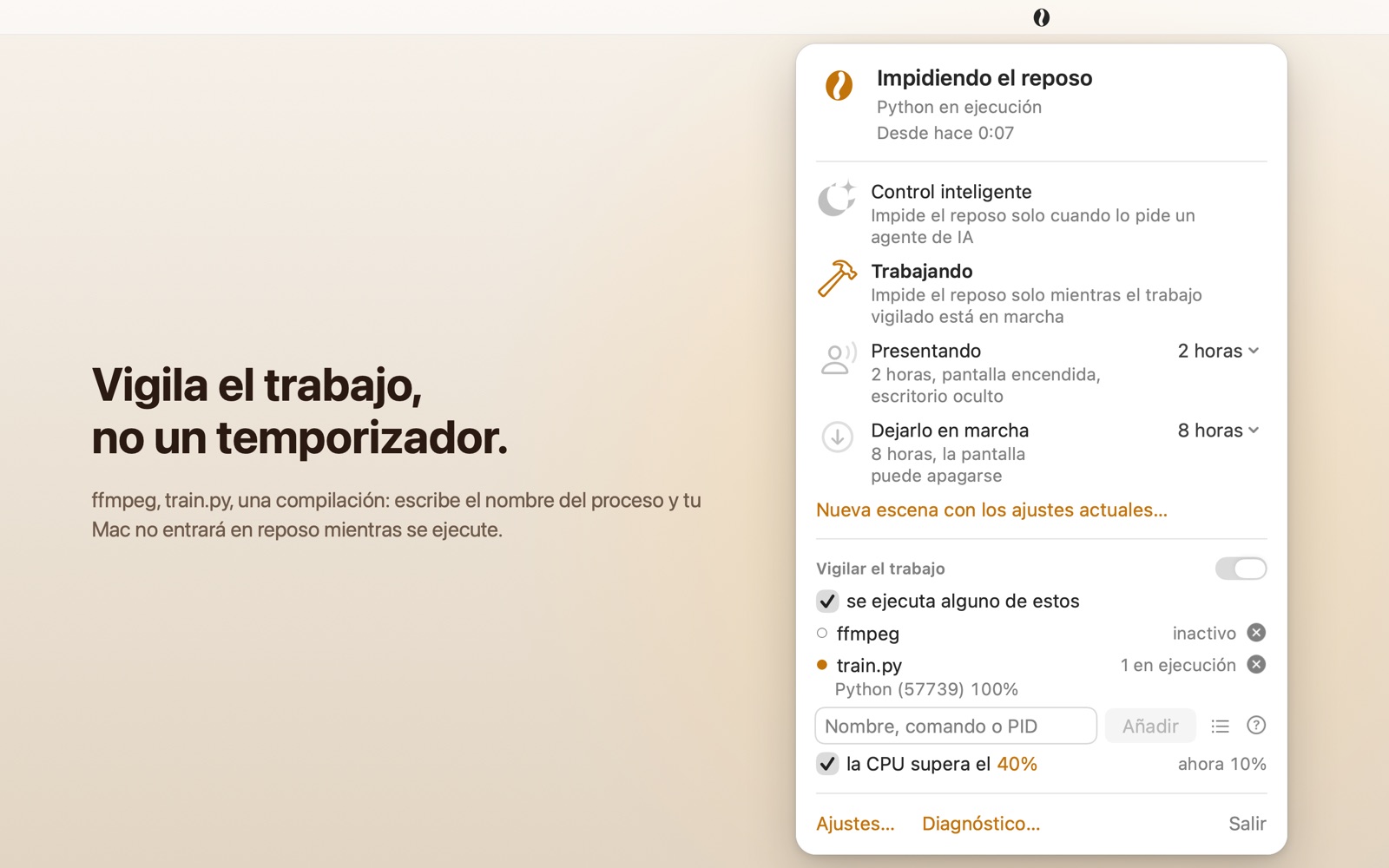 La escena Trabajando con los procesos que coincidieron